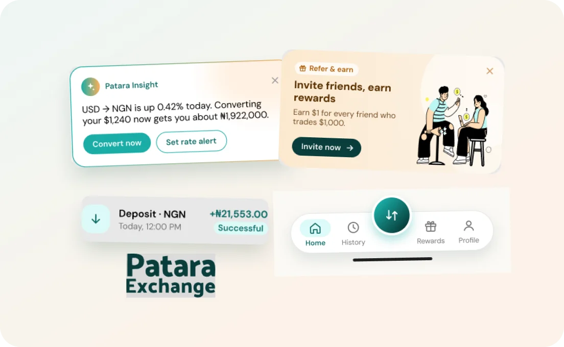 Part of the Patara design system — insights, rewards, transactions and navigation, built as reusable components.